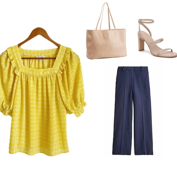 LOFT Outlet Square Neck Puff Sleeve Top - Picture 3 of 13